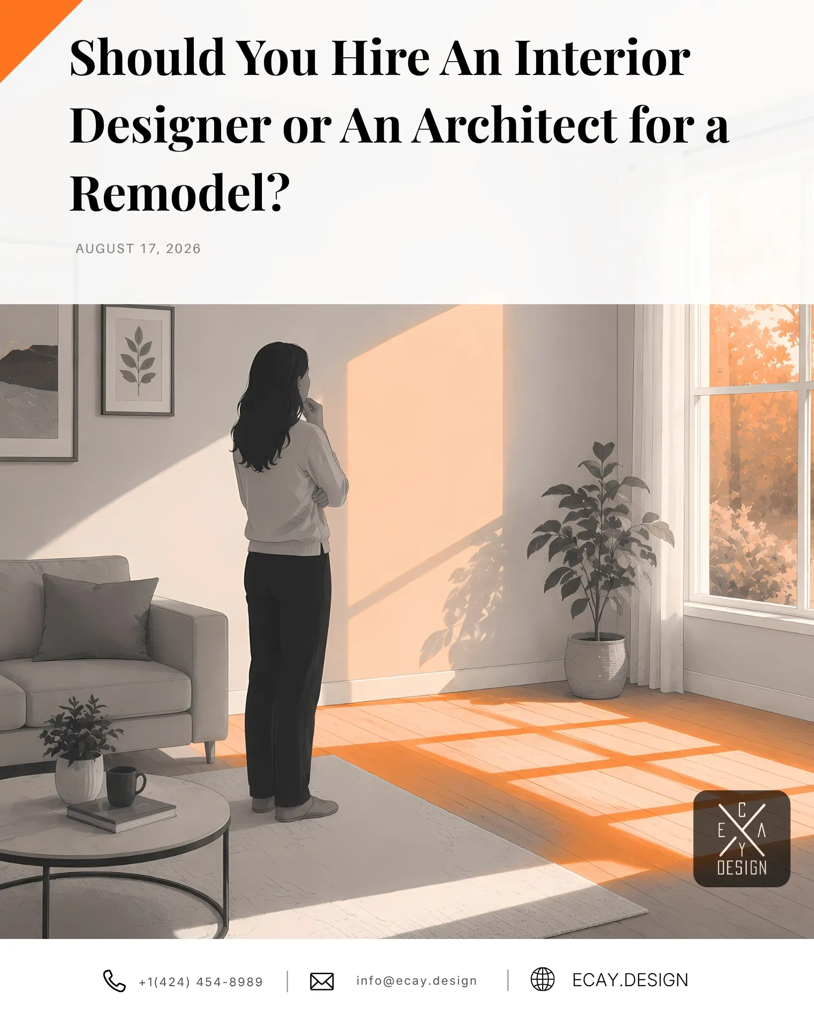 A woman contemplating on her choices between an interior designer or an architect for her home remodel.